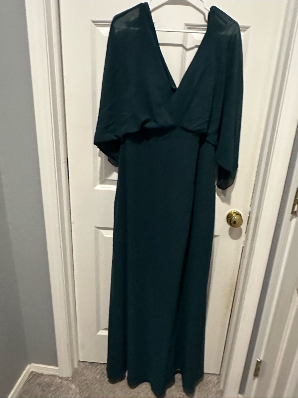 Azazie Teal V-Neck Maxi Dress with Cape Sleeves